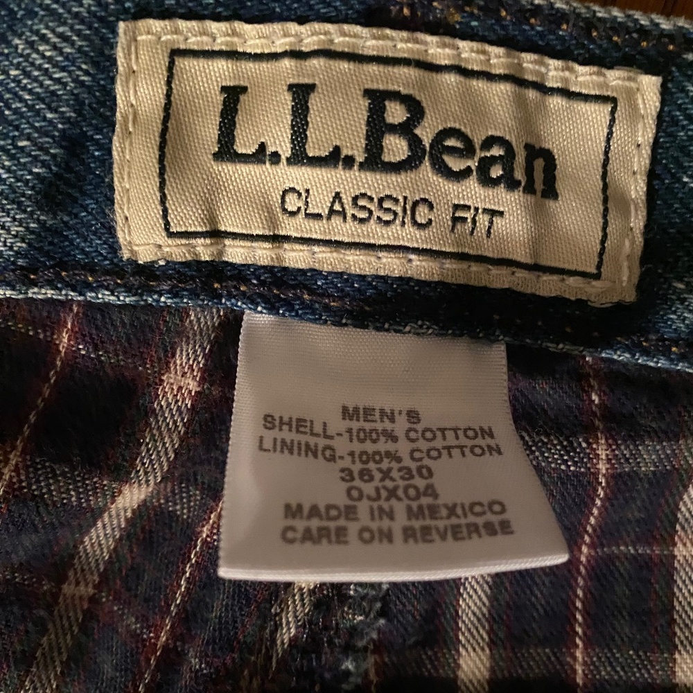 LL Bean Double L Classic Fit Flannel Lined Jeans 36x30
